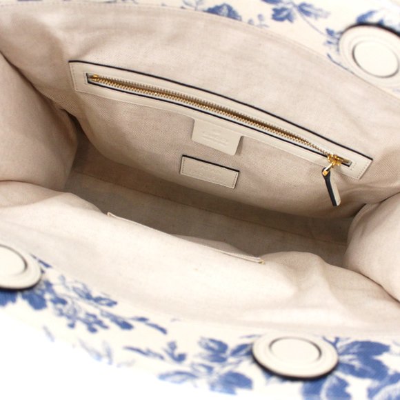 GUCCI Herbarium Ivory Blue Floral Butterfly Canvas Leather Large Tote Handbag - Picture 8 of 10